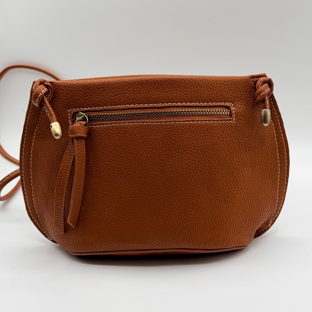 Shiraleah Cognac Brown Vegan Leather Crossbody Saddle Bag Paisley Lining Mens